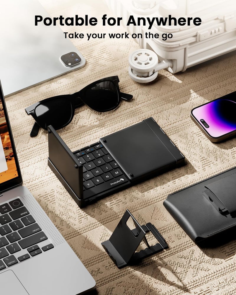 ProtoArc Foldable Keyboard with Touchpad, XK01 TP Folding Portable Keyboard, Full Size Keys, Large Trackpad Bluetooth Travel Keyboards for Laptop PC Tablet - Black - Image 4